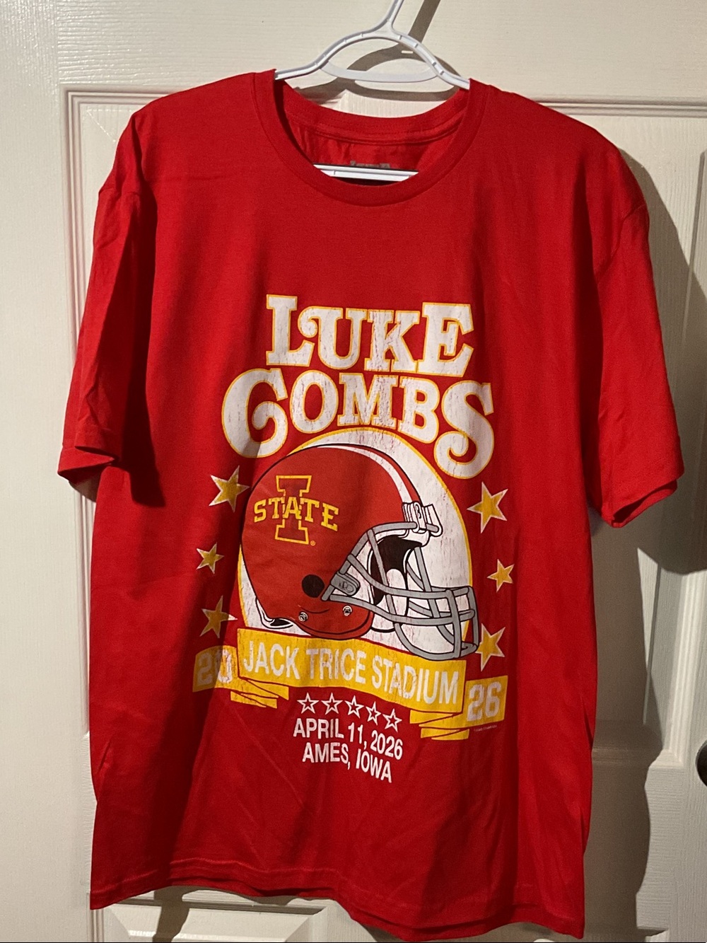 Luke Combs Red Graphic Short Sleeve Tee - Concert Stadium Design